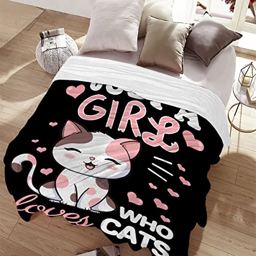Image of Cat Blanket Plush Gift for Kids Women Comfy Throw-Just A Girl Who Loves Cats-Soft Lightweight Kawaii Kitten Quilt Cozy Sheet Cute Animals Flannel Blankets for Halloween Couch Chair-40x50 Inches