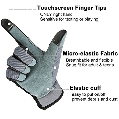 Ozero Utility Work Gloves Flex Deerskin Leather Touch Screen Garden Glove For Yard Working/Gardening/Bike Cycling/Diy/Mechanic For Women And Men (Gray,X-Large) #TOP2