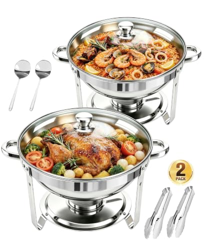 Chafing Dishes for Buffet, 2 Pack 5QT Round Stainless Steel Chafing Dish Set - image 1