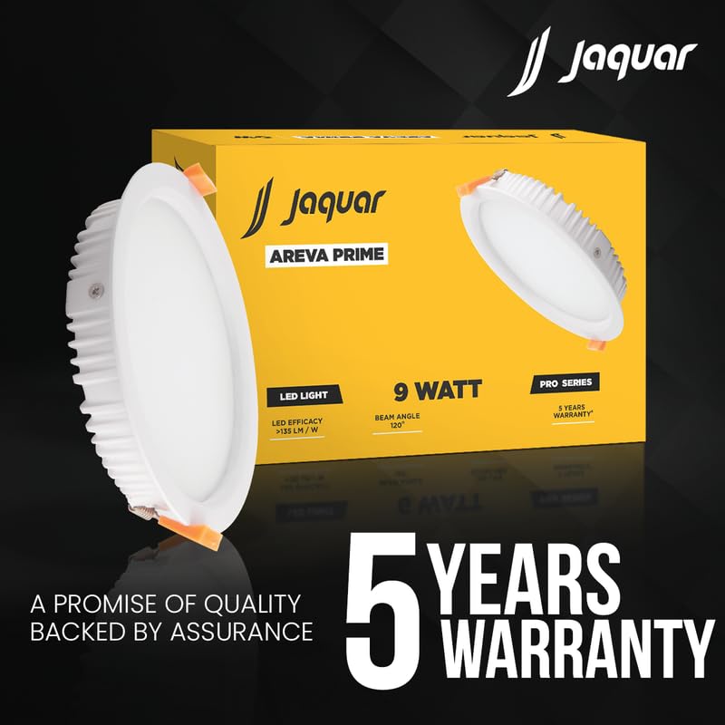 Image of Jaquar 9W Areva Prime Round Downlight with Aluminum housing | 5 Year Warranty | Cool White (6500k) Sleek Backlit Design | Recessed Mounted False Ceiling | 80 mm Cutout |90x28 mm (Pack 4)