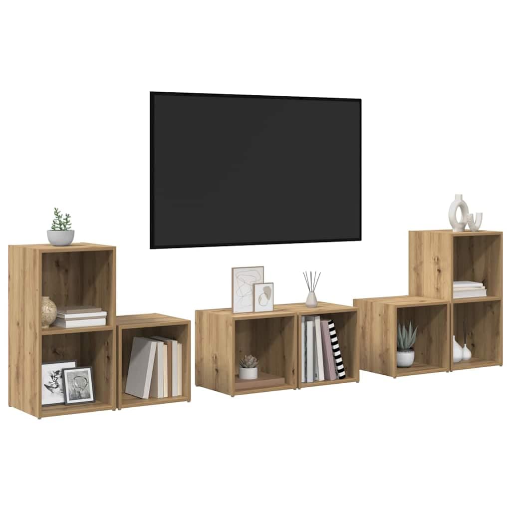 TV-Schrankset Wandmontiert 6-teilig, Artisan-Eiche Holzwerkstoff, Modernes Media-Center für Wohnzimmer, Elegante TV-Konsole mit Stauraum