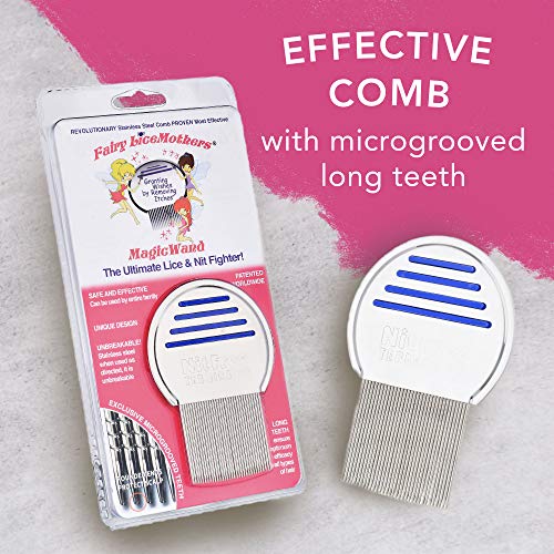 Fairy Licemothers Magicwand Metal Lice Comb - Head Lice Comb For Lice Eggs - Nit Free - Durable & Easy To Use - Gentle Lice Removal Comb - Safe For Kids & Adults - Nit Removal Tool #TOP1