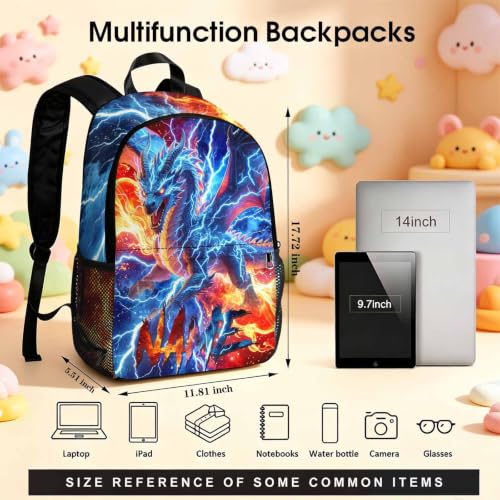 Image of Kids Custom Backpack for Boys Toddler Backpacks Back to School Bookbag Set | Kid Personalized Backpack with Lunch Bag Boys Kindergarten Elementary Preschool Daypack Birthday Gifts Blue Dragon Animals
