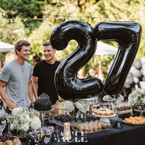Image of AULE 40 Inch Large 27 Number Balloons Black, Big Foil Number Balloons, Giant Helium Happy 27th Birthday Party Decorations for Man and Women, Huge Mylar Anniversary Party Supplies