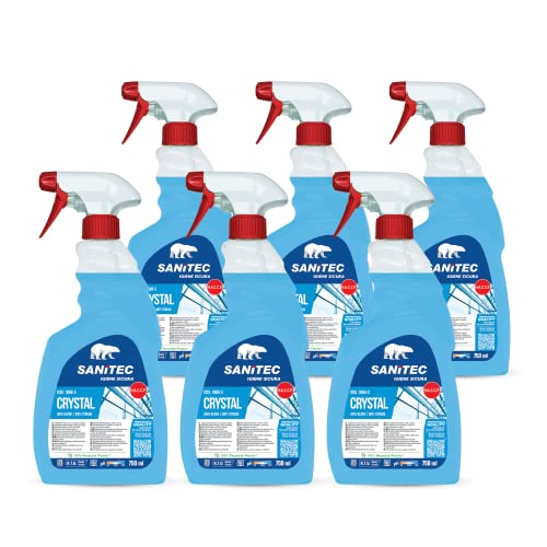 SANITEC igiene sicura Crystal Anti Alone, Detergente Multiuso Profumato, Soluzione Ideale per Detergere e Rendere Brillanti Vetri e Specchi Senza Lasciare Aloni, 100% Made in Italy,6 Flaconi da 750 ml