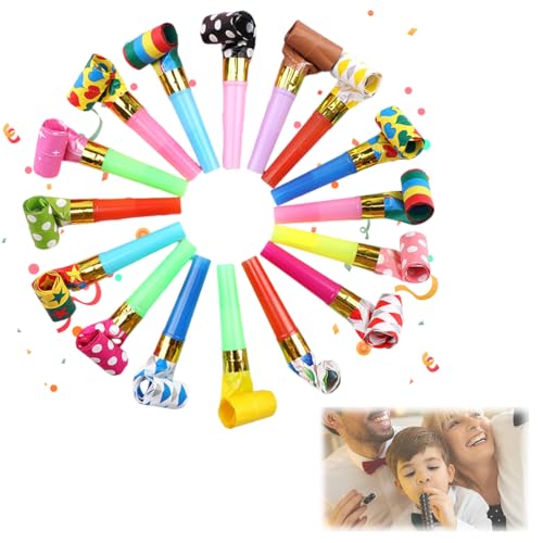 BIRLOZA Lot de 20 Langue De Belle Mere Sifflet Anniversaire Enfant sifflets pour Enfants pour Anniversaire d'enfant Serpentins Souffleur de fête,Jouet Trompette