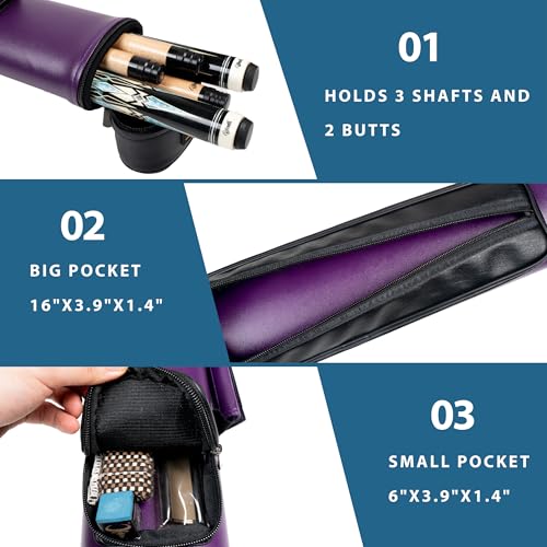 Billmart Pool Cue Case, 2 X 3 Hard Pool Cue Stick Carrying Case, Billiard Stick Accessories, Purple