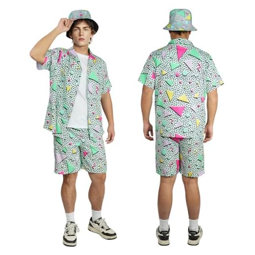 AYBUY Disfraz de Los Años 80 y 90 para Hombre, 3 Piezas Ropa Ropa Retro Disco, Pantalones y Sombrero, Camisa Estampada，para Juegos de rol y Fiestas Rave de Estilo Años 70 y 80, Verde, M