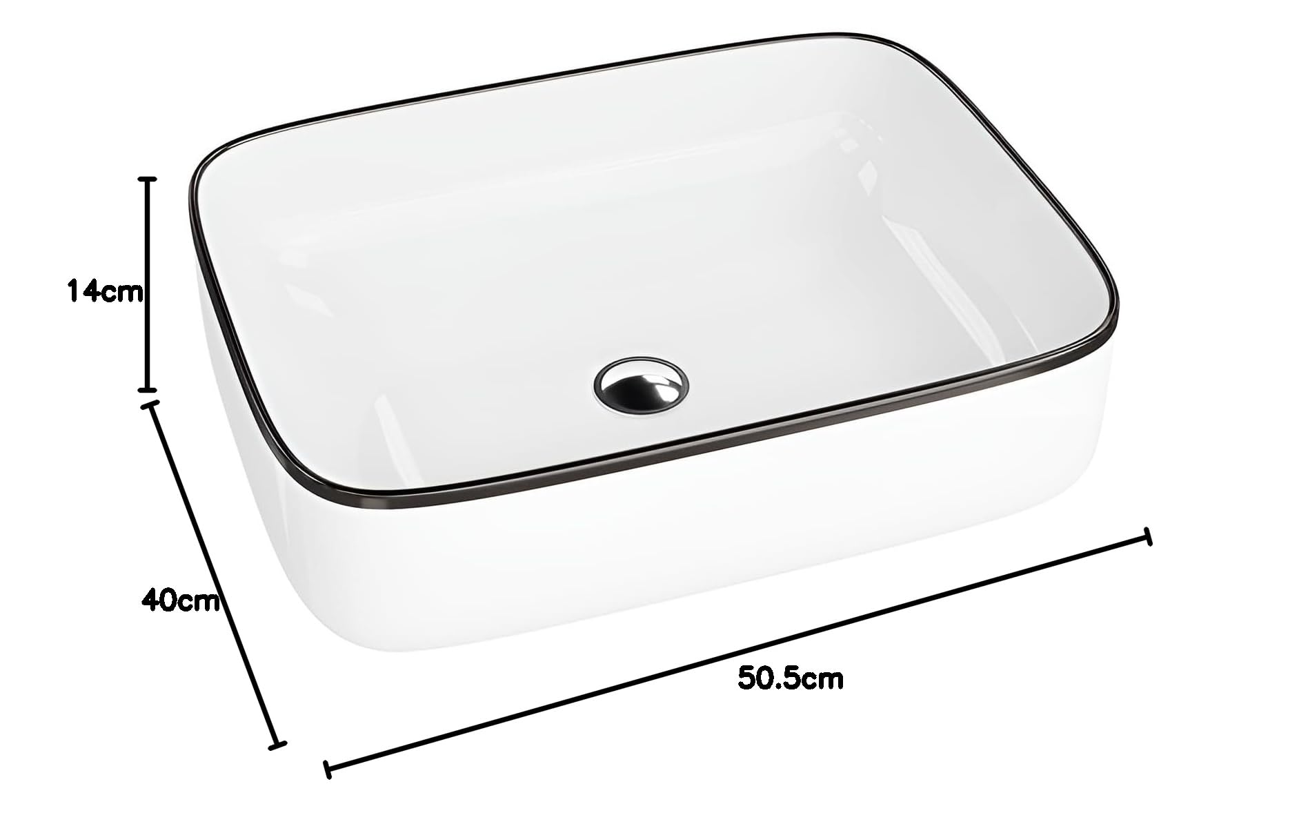 Lavita Aufsatzwaschtisch Galera Black Line Lavabo à poser Rectangulaire Lavabo sans trop-plein et trou de robinetterie En porcelaine de haute qualité Céramique de salle de bain Espace de lavage