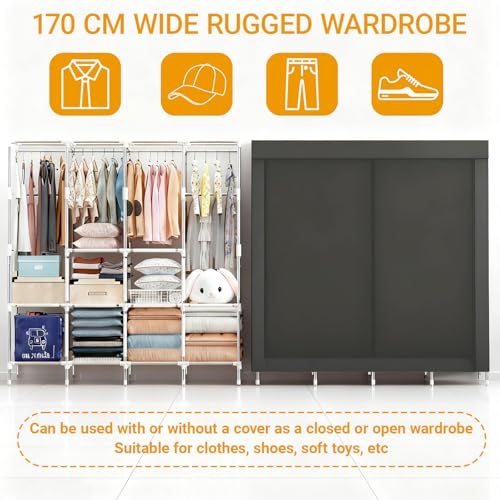 CAIEJSAEN Tragbarer Kleiderschrank Stoffschrank Stabil Schrank zum Aufhängen für Schlafzimmer Kleiderständer aus Metall Freistehender Kleiderschrank mit Oxford-Stoffbezug 165x170x45CM