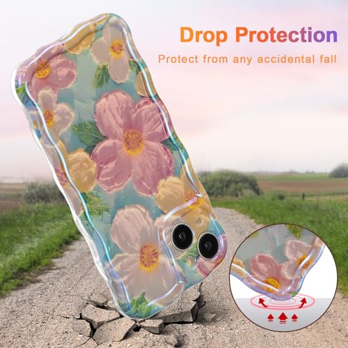 Eyzutak 3345118 Case For Iphone 14, Colorful Retro Oil Painting Printed Flower Laser Beam Glossy Pattern Cute Curly Waves Border Exquisite Phone Cover Stylish Durable Tpu Protective Case thumb #2