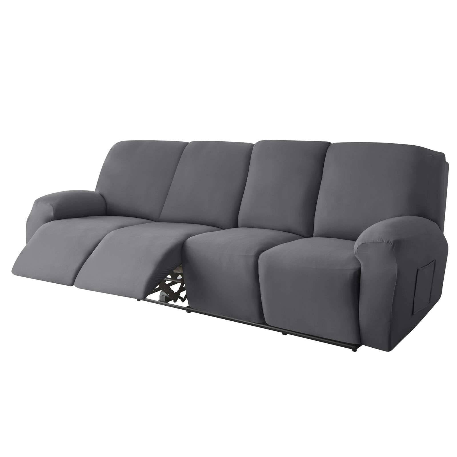 Poliestere 10-Pezzo copripoltrona relax reclinabile 4 posti, Elastico Morbido copripoltrona relax reclinabile elettrica con tasche Copripoltrona Per Bambini Pets Gatti Cani-grigio scuro-4 posti