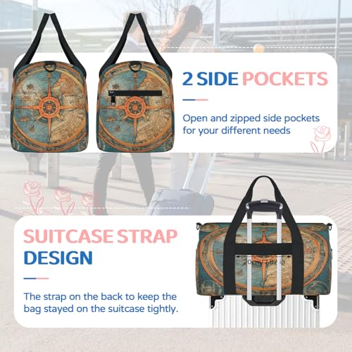 Nautical Ship Compass Gym Bag for Women, Duffle Bag for Travel Sport, Lightweight Waterproof Carry on Weekender Dance Yoga Workout Bags4