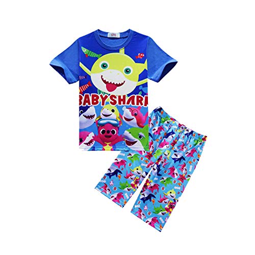 Boys Summer Shorts Set Size 4 Girls Shark Outfits Cute 3D Short Sleeve Graphic T Shirt Set Casual 3-4T Tee Shirt Boys Blue Tshirts Baby Girls 2 Pieces Set Cotton Tops Birthday Gift