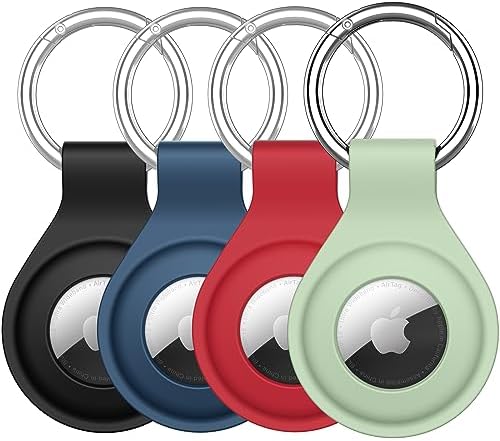 JETech Silikonowe Etui do AirTag 2021 z breloczkami, Przenośny pokrowiec na Tag powietrzny, łatwy montaż, zestaw 4 sztuk (czarny/biały/różowy cytrusowy/niebieski Capri)