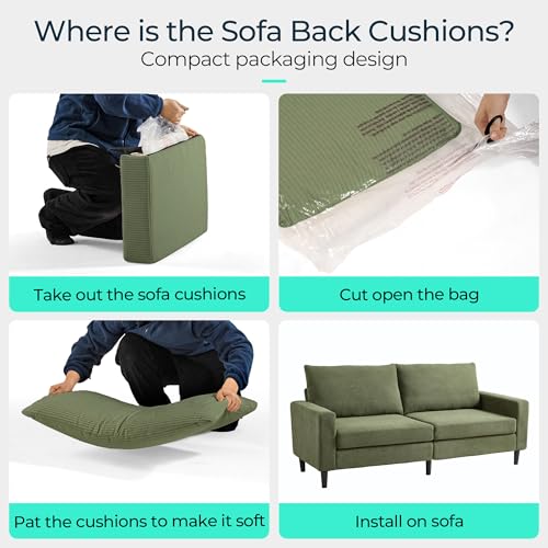 LINSY Modern Loveseat Sofa Couches for Living Room, Comfy Corduroy Sofa, Adjustable Seat Depth, Extra Deep Seats, Solid Wood Frame, Removable Cover, Love Seat Couch for Small Spaces (79inch, Green) - Image 5