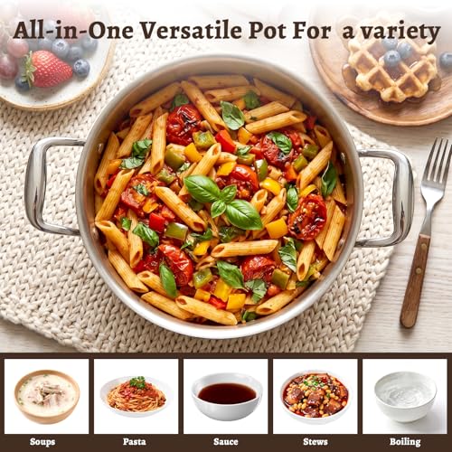 Ptaciow Titanium Stock Pot,8Quart Stock Pot with Lid,Lightweight and Healthy Soup Pot,Induction All Stovetops,Large Capacity Titanium Cooking Pot for Soup,Pasta,Boiling,Stewing — view 6