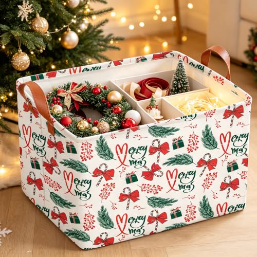 Image of CLOCOR Rectangular Storage Basket,Collapsible Cute Pattern Storage Bin,Waterproof Books Box with Handles,Gift Basket(HOHO Christmas)