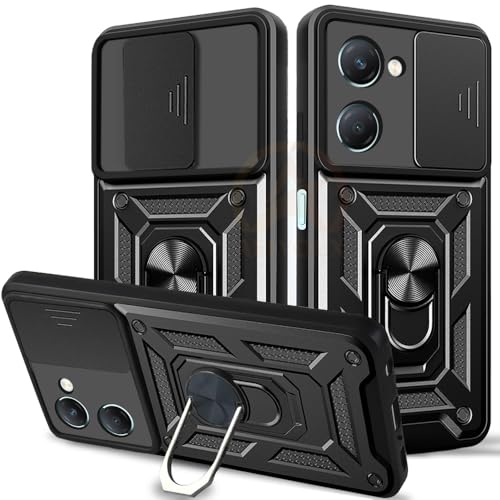 Image of Armor Bumper Back Cover Case for iQOO Z9 Lite 5G /Vivo T3 Lite 5G /Vivo Y18 /Y18e /Y03 Rotating Camera Cover, Ring Holder & Kickstand | Heavy Duty & 360 Degree Protection Back Cover (Black)
