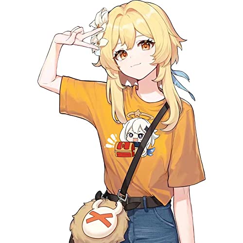 RUIBOCOS 原神 蛍(ほたる) パイモン 旅人印象Tシャツ コスプレ衣装 男女兼用 夏服 (オレンジ,L)