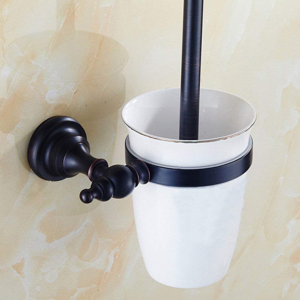 GZZ Kit de Nettoyage des Toilettes de la Salle de Bains européenne Set de brosses de Toilette Noir européen, Salle de Bain Maison et hôtel Brosse de Nettoyage Murale, poignée en cuivre et Tasse en cé