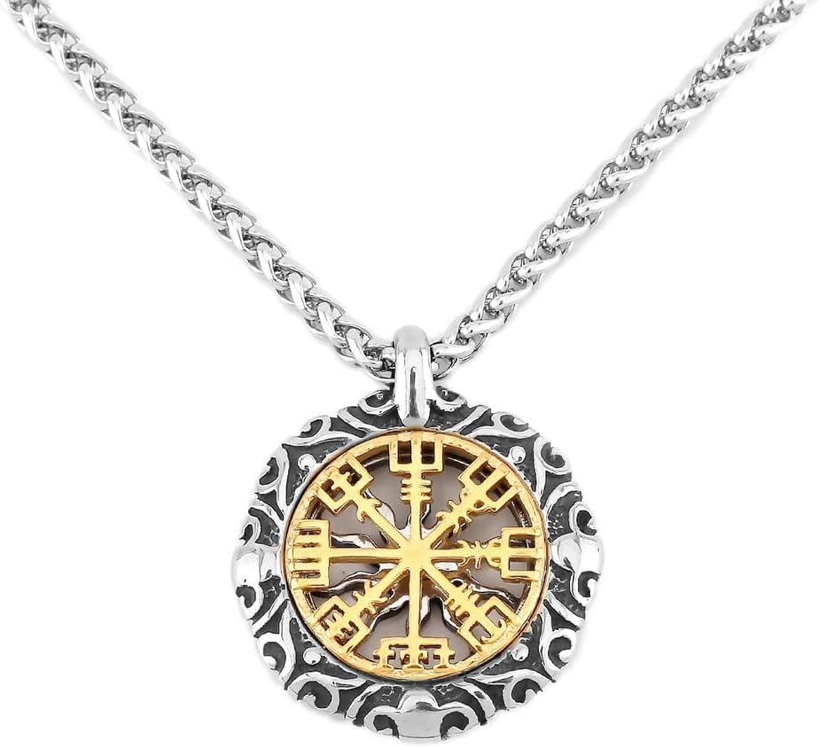Collier boussole homme cadeau symbolique acier inoxydable pendentif totem soleil protection