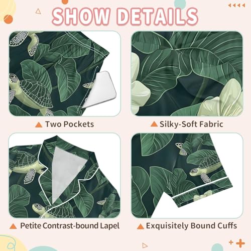 senya Turtle in The Pond Lotus Satin Summer Pajama Sets Silk Short Sleeve Button Down Sleepwear3