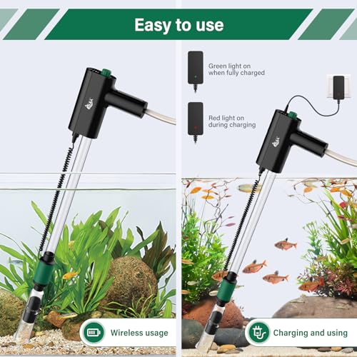 Image of AQQA Aquarium Rechargeable Gravel Cleaner Kit,Energy Saving Powerful Fish Tank Siphon Vacuum Cleaner,Portable Automatic Water Changer,Adjustable Flow Rate Wash Sand 15W 420GPH