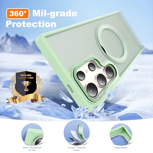 Image of Compatible with Samsung Galaxy S24 Ultra Case with 360Rotatable Magnetic Ring Stand Compatible with Mag-Safe Military Protection Matte Translucent Phone Cases for S24 Ultra 6.8 inch,Green