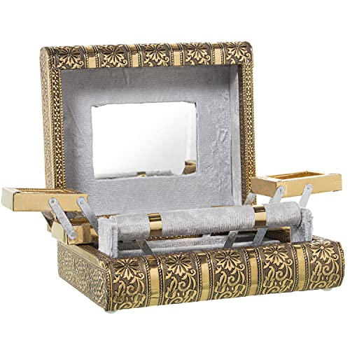 DRW Schmuckschatulle in Form eines Metallbuchs mit Spiegel in Gold, 23 x 19 x 9 cm