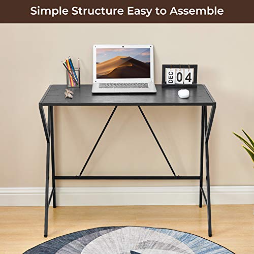 Aingoo Computer Desk Modern Simple Writing Study Desk for Small Space with Sturdy K-Shaped Legs Home Office Notebook Desk Black