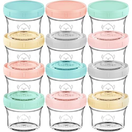 Image of KeaBabies 12pk 4oz Glass Baby Food Containers with Lids - Leak-Proof, Microwavable Small Glass Jars, Baby Purees & Toddler Snack Storage Containers, BPA-Free, Dishwasher & Freezer Safe (Pastels)