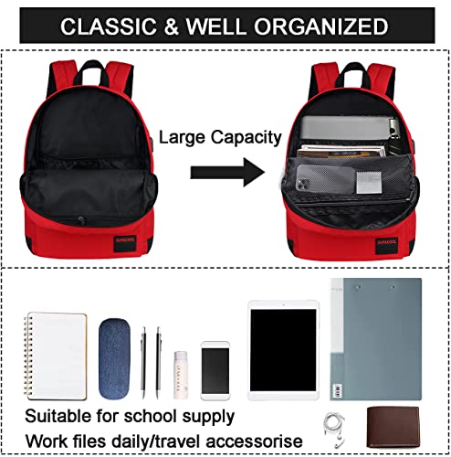 Image of SUPACOOL Casual Laptop Backpack for Men and Women, Backpack for College, USB Charging Port, Lightweight Pack Back(Red)