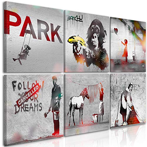 murando   Set de 6 Cuadros en Lienzo Collage Banksy   Tamaño 20x20 cm Cada Cuadro   Juego de 6 Partes Decoración de Pared Posters Salón Modernos Dormitorios Decorativos   Street Art i A 0162 b q