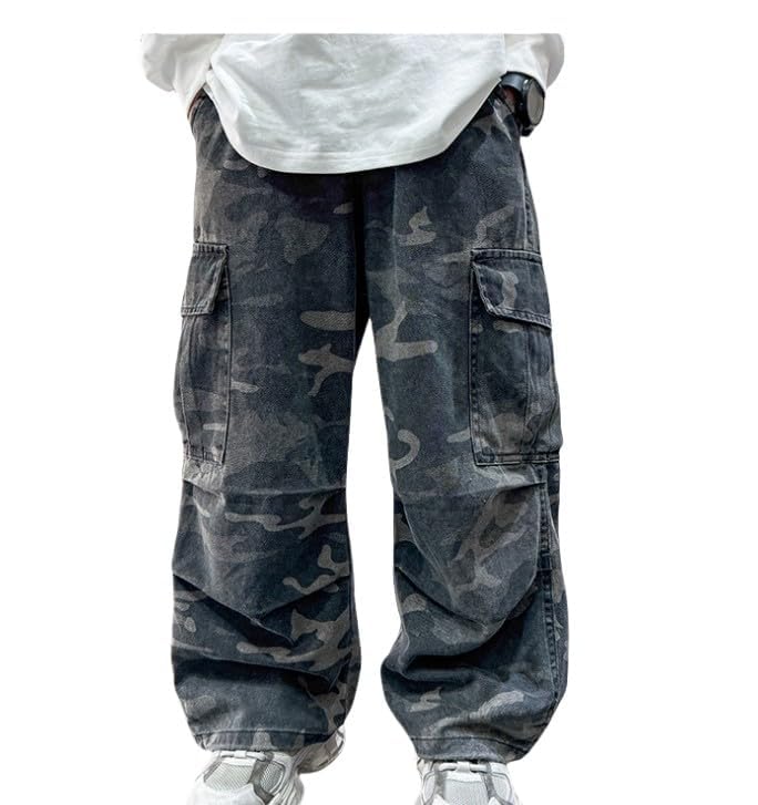 Boys Baggy Jeans Kids Teen Straight Wide Leg Cargo Jeans Loose Elastic Waist Denim Pants Y2K Trousers 3-15 Years