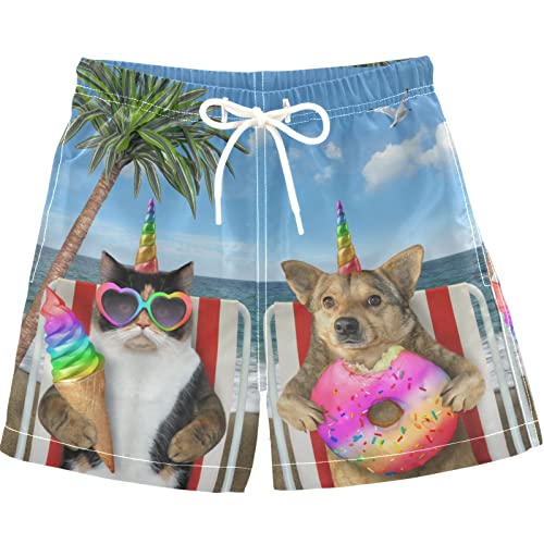 visesunny Cat Dog Unicorn Boys Toddler Swim Trunks Boy Bathing Suit Quick Dry Kids Beachwear Sports Running Board Shorts