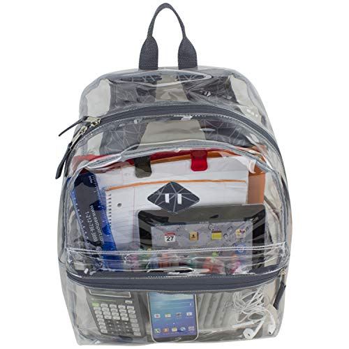 Eastsport Fully Transparent Clear Backpack with Front Pocket, Adjustable Straps and Lash Tab, Gray Shattered Geo Print/Gray Flannel One Size