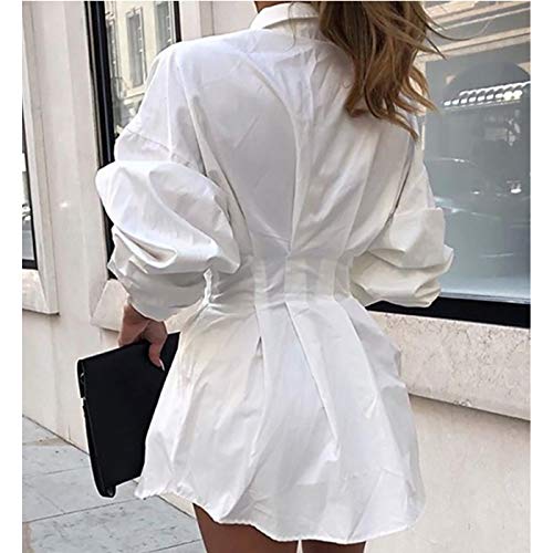 IyMoo Sexy Mini Shirt Dress for Women - Casual Button Down Blouse Long Sleeve V Neck Belted Shirts Blouse Top Short Dress2