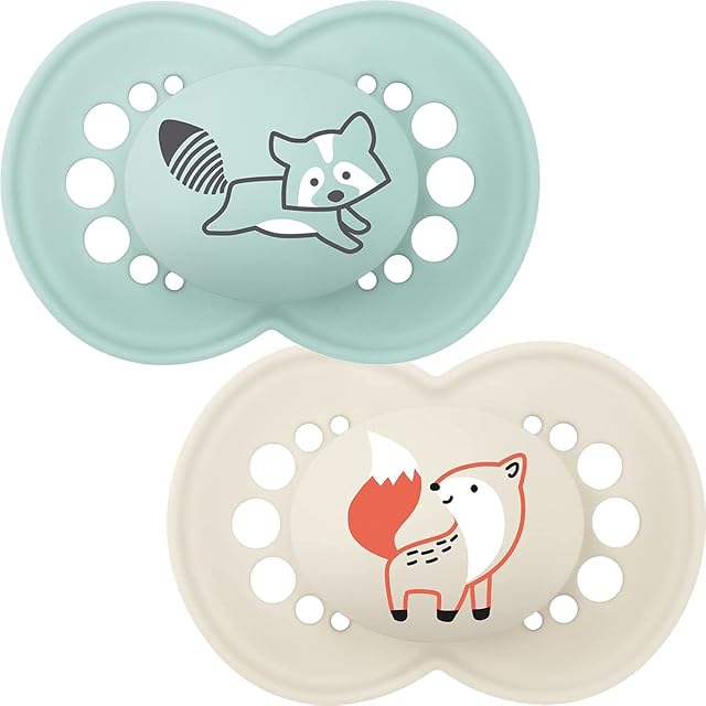 MAM Original Colours of Nature Soother 12+ (Fox and Racoon), Baby Soother Set for Twelve Months+, MAM Soother Pack with Woodland Designs, Soother Pack with MAM Teats