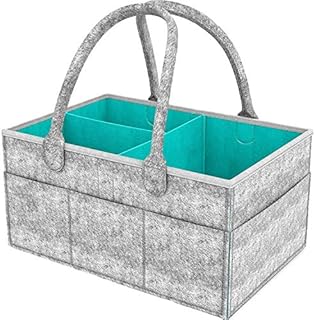 Newthinking Baby Nappy Caddy Organiser, Portable Diaper Caddy Organiser with Detachable Dividers & Extra Storage, Newborn Essentials, 3mm Thick, Grey