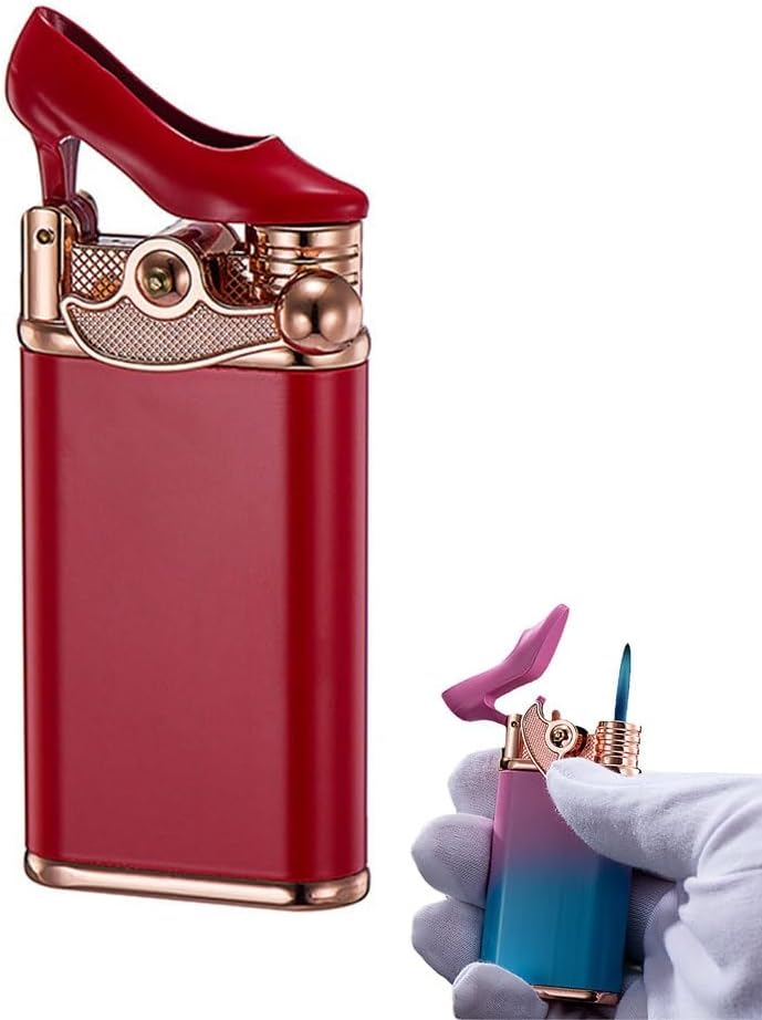Novelty and Cute Windproof Butane Torch Lighter, Creative High Heels Shape Lighter, Rocker Arm Ignition, Fashionable and Unique Women's Gift(A)
