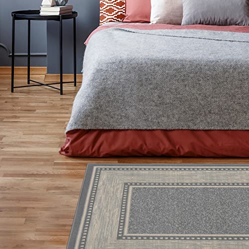 Ottomanson Machine Washable Bordered Design Non-Slip Rubberback 3X5 Traditional Area Rug For Living Room, Bedroom, Kitchen, 3'3" X 5', Light Gray #TOP6