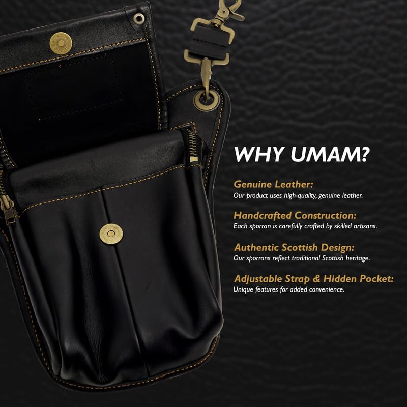 Men’s Utility Kilt Premium Leather Hanging Kilt pocket, Sporran Kilt Accessory (Black) - Image 6