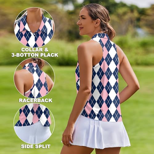 Image of PINSPARK Women's Golf Shirt Racerback UPF 50+ Tennis Tank Top with Collar
