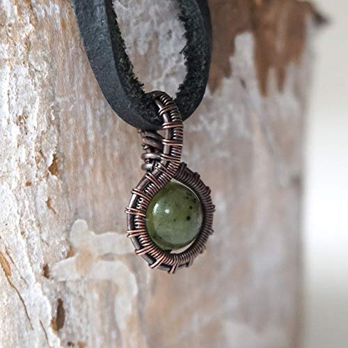 Designs By Nature Gems Handmade Men’s Jade Necklace 22 Inch Black Leather Cord Antique Copper, March Birthstone #TOP2