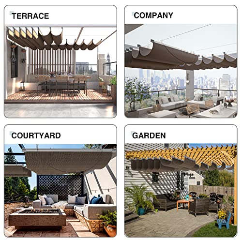 Ecoopts 3'X12' Retractable Wave Sun Shade Canopy Pergola Cover Shade Sail Awning For Patio Porch Garden Yard Deck Outdoor (Brown) #TOP2