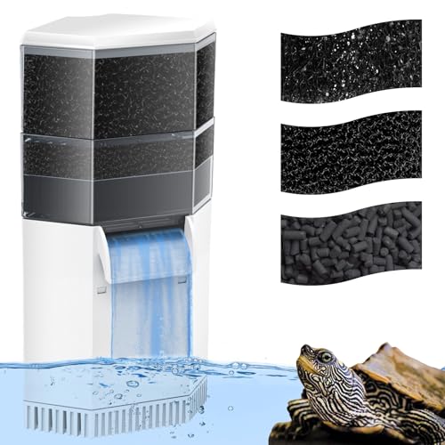 VCRAZE Turtle Aquarium Filter 3-Stage Turtle Filter for Low Water Level Tanks, 225GPH Super Quiet Waterfall Turtle Tank Filter Reptile Filter, Low Water Filters for Turtle Tanks 10-40 Gallon Water