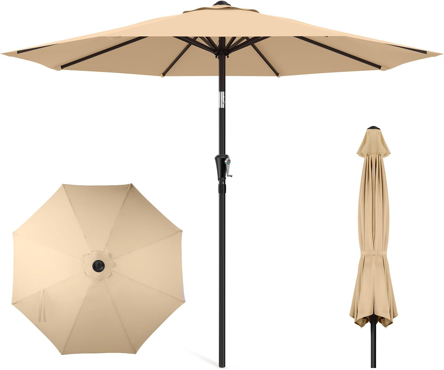 HOMSHADE Garden Parasol 274 cm – UV Protection UPF50+ Push Button Tilt, Crank and 8 Sturdy Ribs, Outdoor Umbrella for Market, Pool, Terrace (without Base)