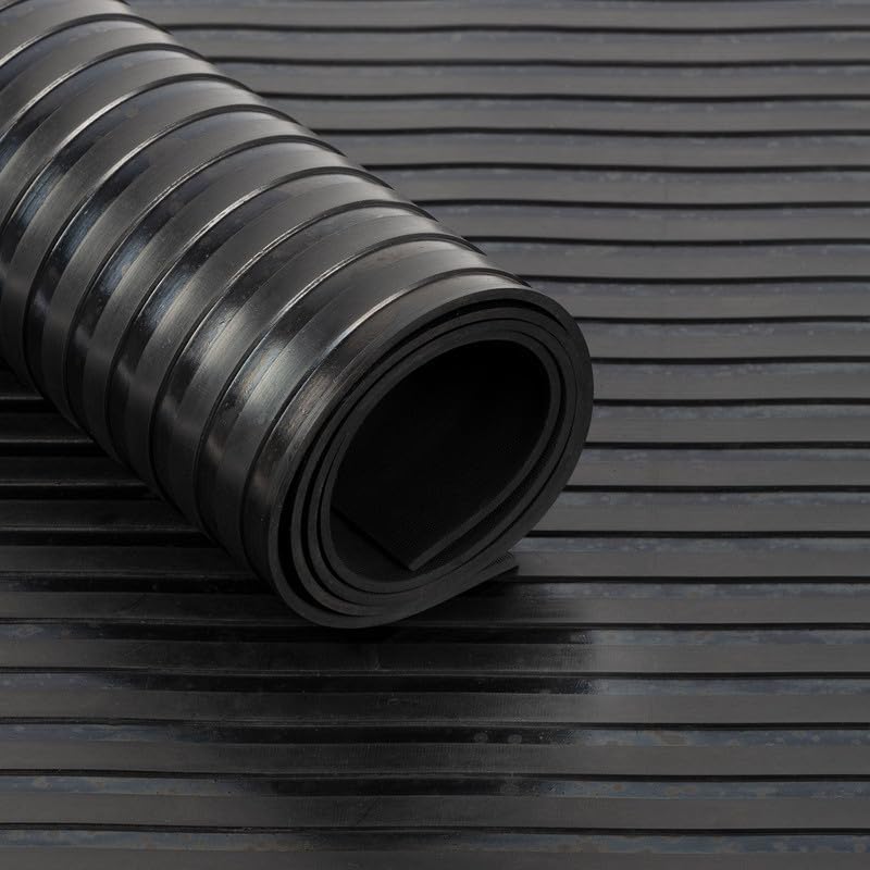 GCM- Rubber Matting Roll | Thick Heavy Duty Flooring Mat, Indoor & Outdoor, Non-Slip, Waterproof & Easy to Cut | Ideal for Garage, Vans, Gym, Shed Floor (Wide Ribbed, 2.5m x 1.5m)