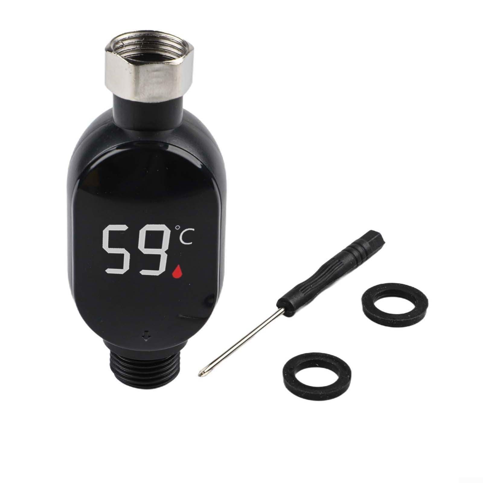 Digital Shower Thermometer with LED Color Display, 0-99°C Water Temperature Gauge, 1/2 Inch Faucet Adapter for Baby Bath Safety, Stainless Steel Interface,(B)